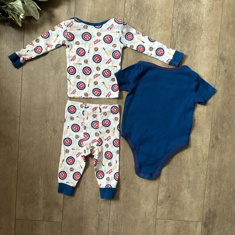 Chicago Cubs Baby Boy Clothes 3 Piece Mix Match Outfit Set- Pajamas & Bodysuit